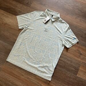 NWT Adidas Fairway JQ Polo Jacquard‎ Print Semi Blue Burst Size L Golf Business
